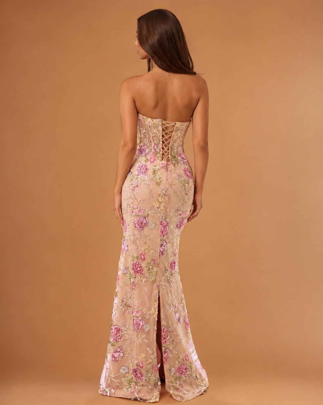 Phoebe Floral Corset Gown Nude Back