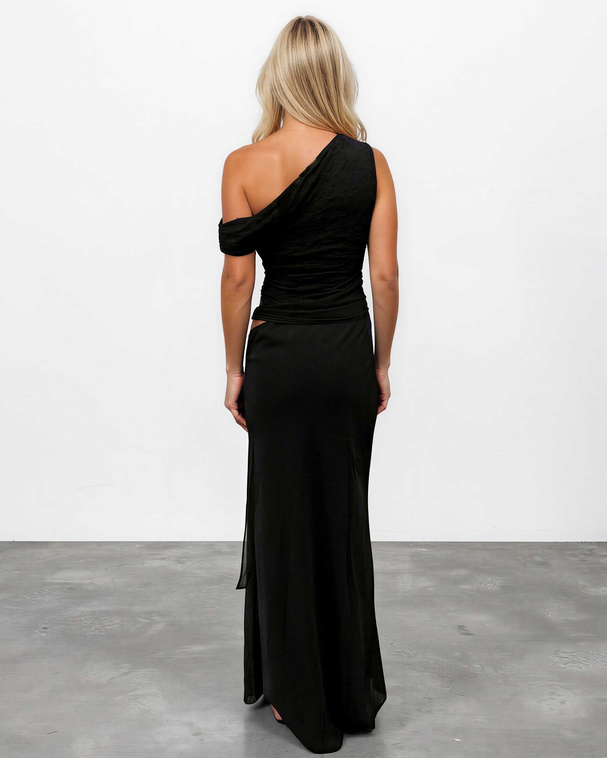 Pilar One Shoulder Maxi Dress Black back