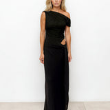 Pilar One Shoulder Maxi Dress Black front