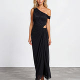 Pilar One Shoulder Maxi Dress Black front