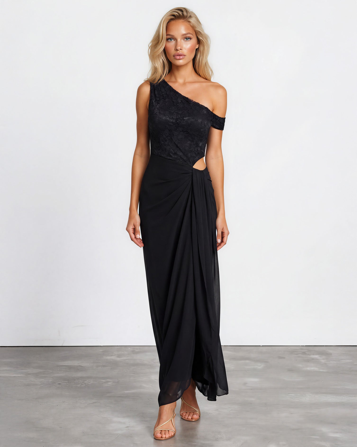 Pilar One Shoulder Maxi Dress Black front