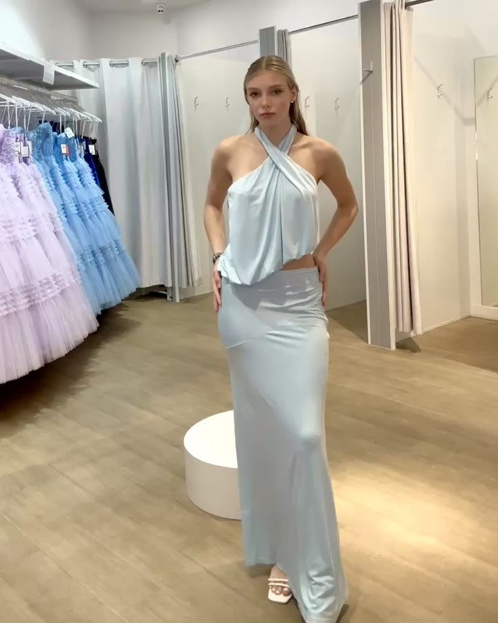 Claire Maxi Top and Skirt Set Baby Blue video