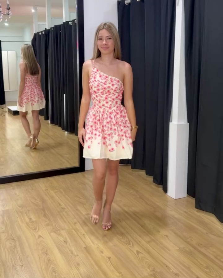 Magnolia One Shoulder Mini Dress White Floral Video