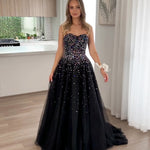 Beatrice Beaded Tulle Gown - Black