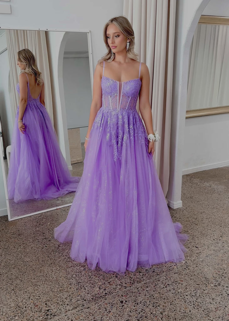 Iris Corset Sequin Gown - Lilac