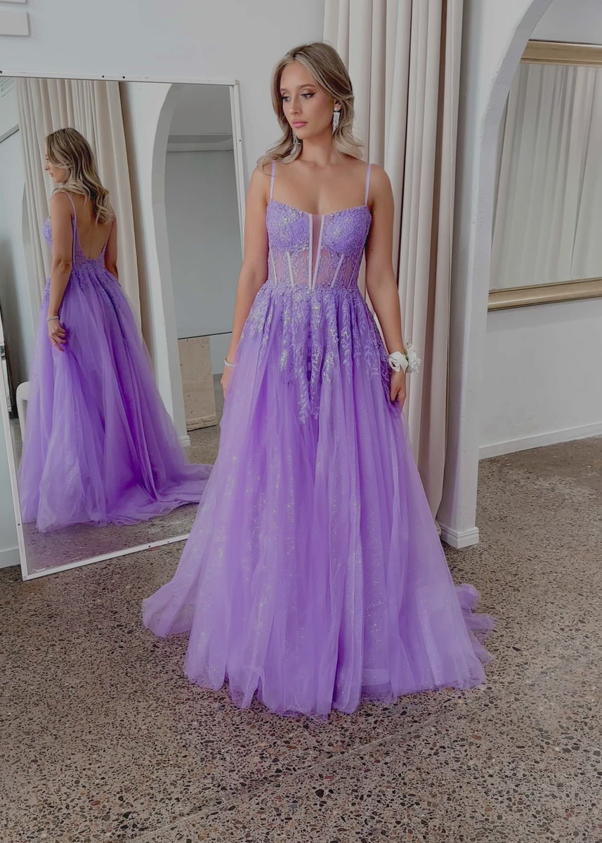 Iris Corset Sequin Tulle Gown - Lilac