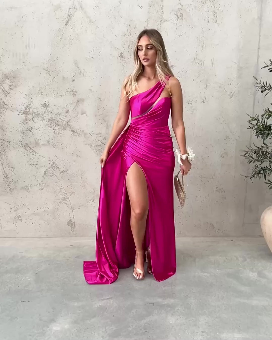 Kayla One Shoulder Satin Gown (Rose)