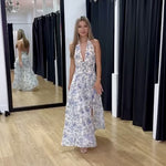 Julian Halterneck Maxi Dress Blue Print Video