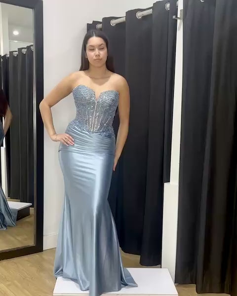Ayla Strapless Corset Gown Antique Blue Blue