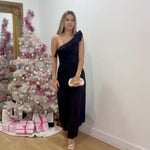 Pandora One Shoulder Ruffle Maxi Dress - Black