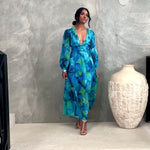 Georgie ChiffonMidi Dress  - Blue Green Print