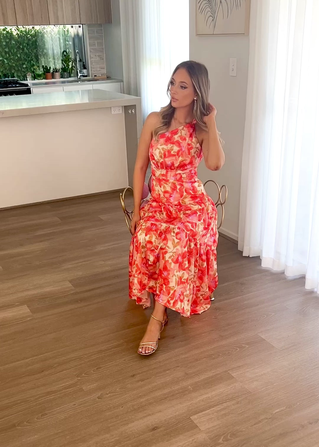 Siena Floral Satin Maxi Dress - Orange