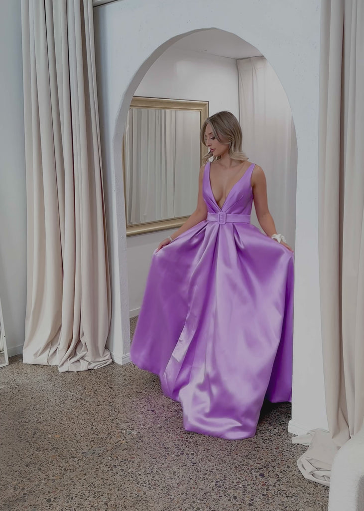 Harper Wrap Belt Gown - Lilac