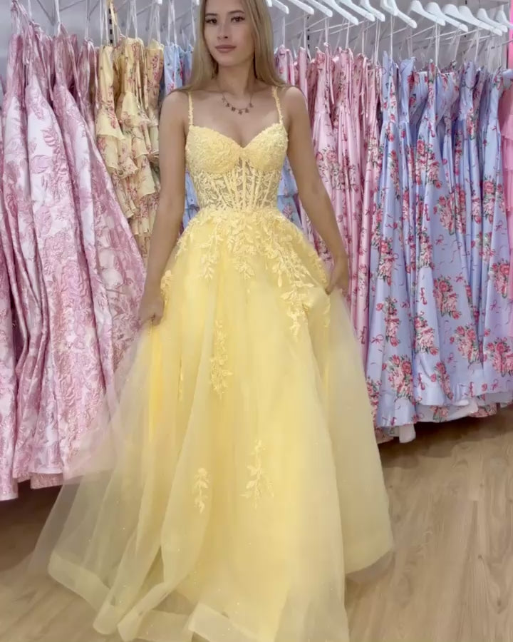 Celina Tulle Corset Gown Yellow Video