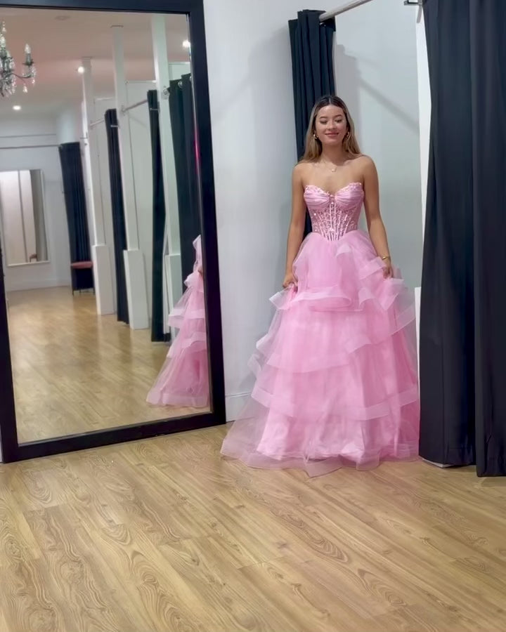 Daphne Corset Tulle Gown Pale Pink Video