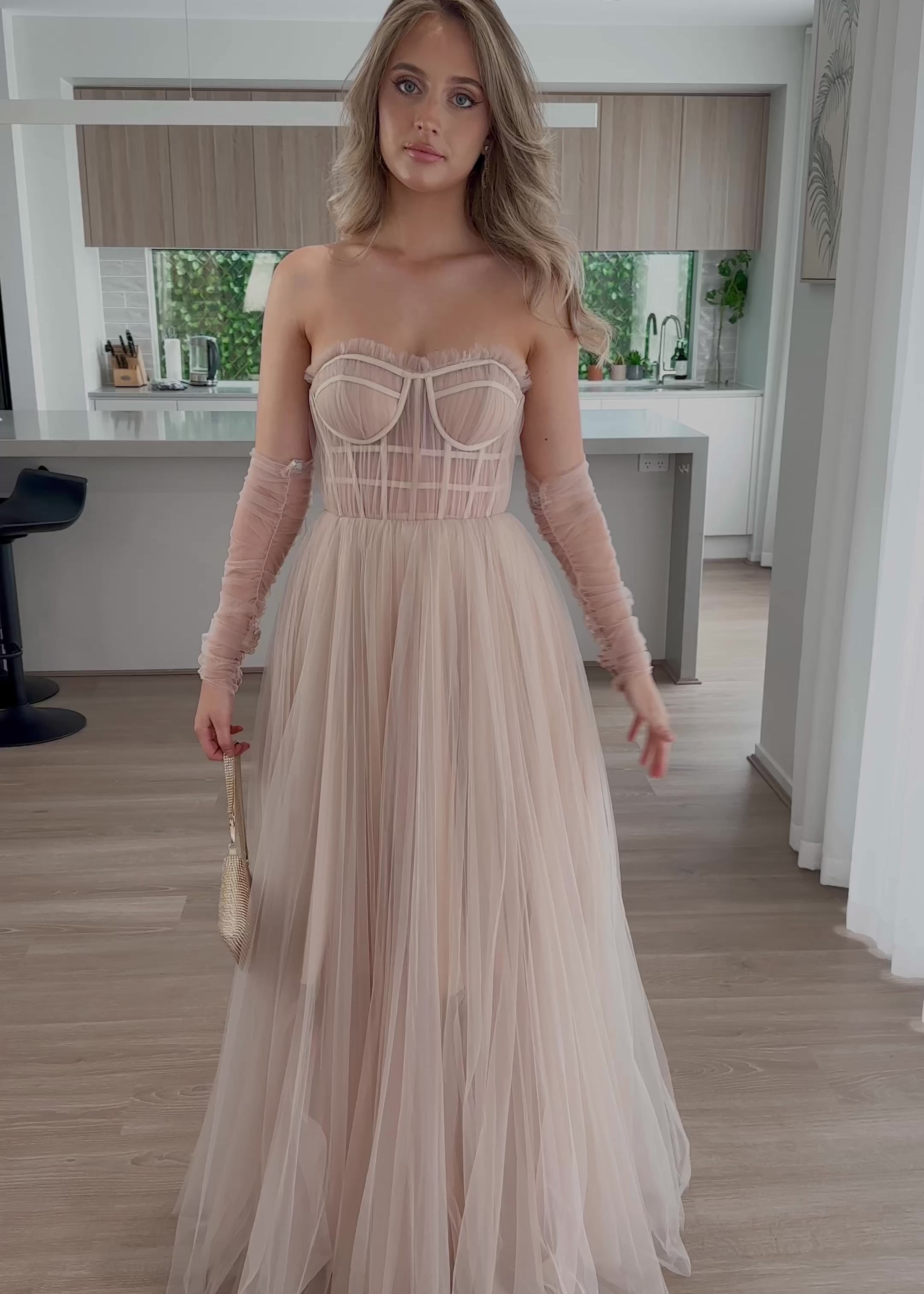 Jasmine Corset Tulle Gown - Blush