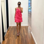 Tara Ruffle Mini Dress Front - Watermelon