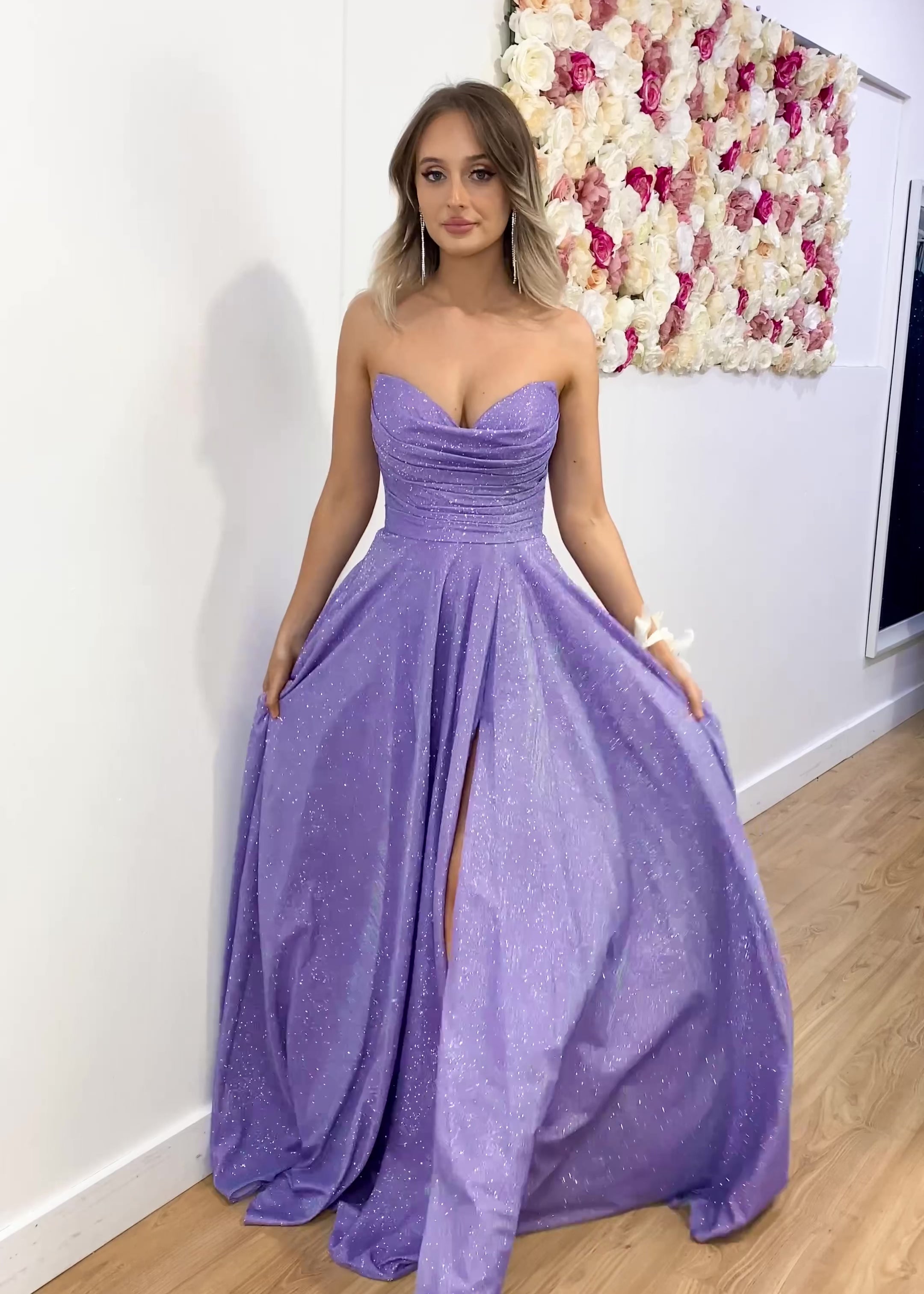 Rosie Strapless Glitter Gown - Violet