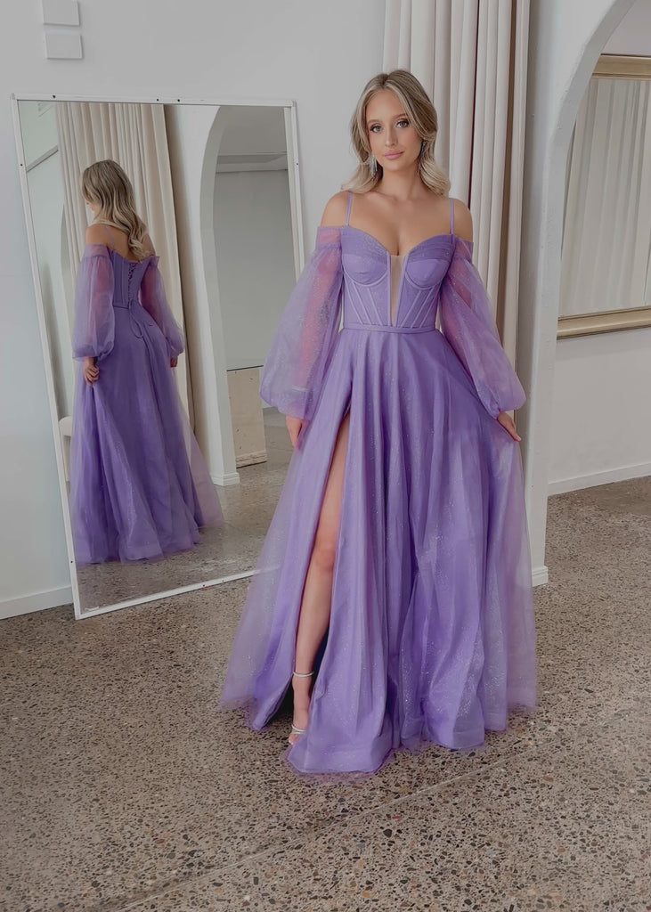 Savannah Off Shoulder Corset Gown - Purple