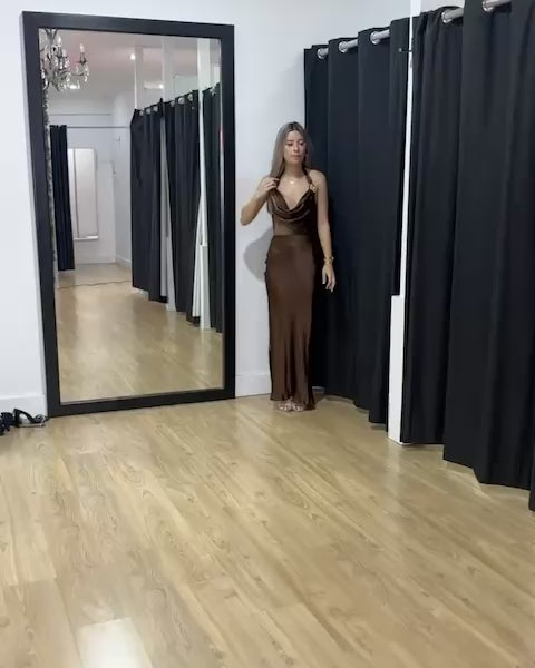 Emelia Satin Maxi Dress Chocolate