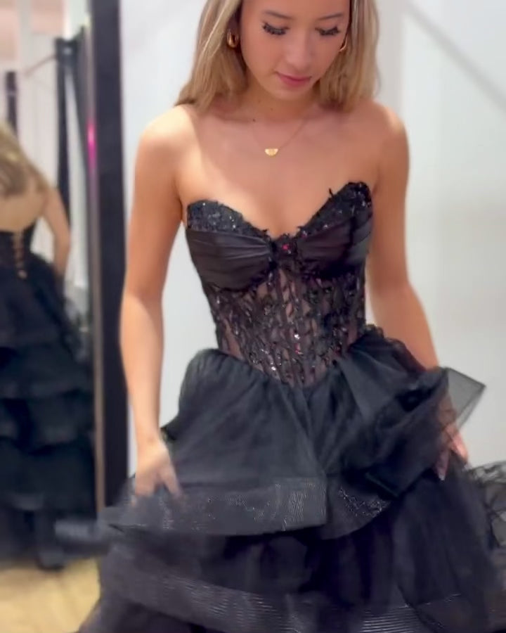 Daphne Corset Tulle Gown Black Video