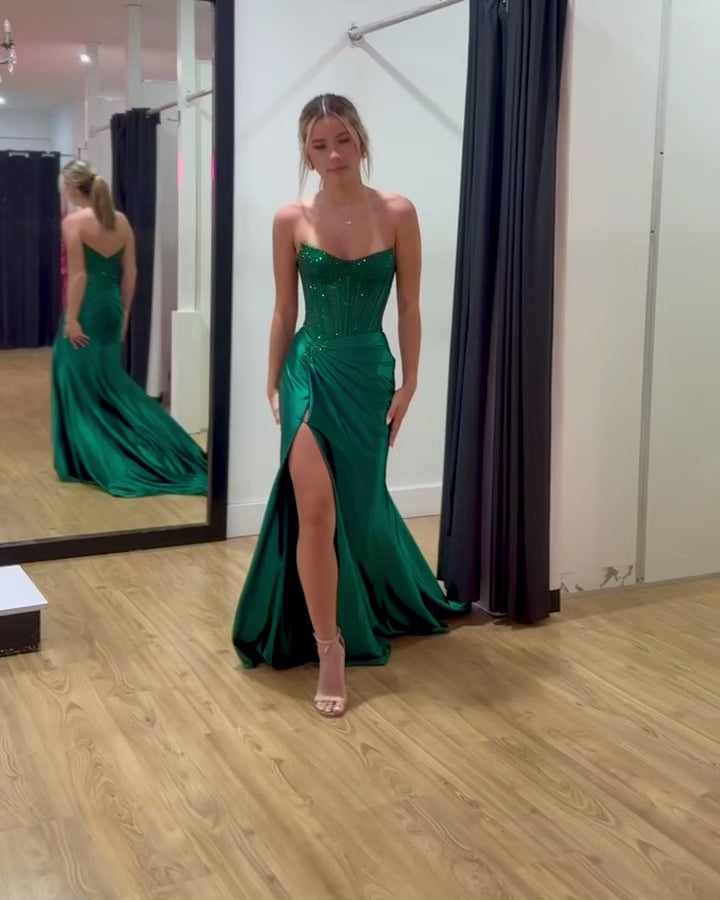 Florenza Satin Corset Gown Emerald Video