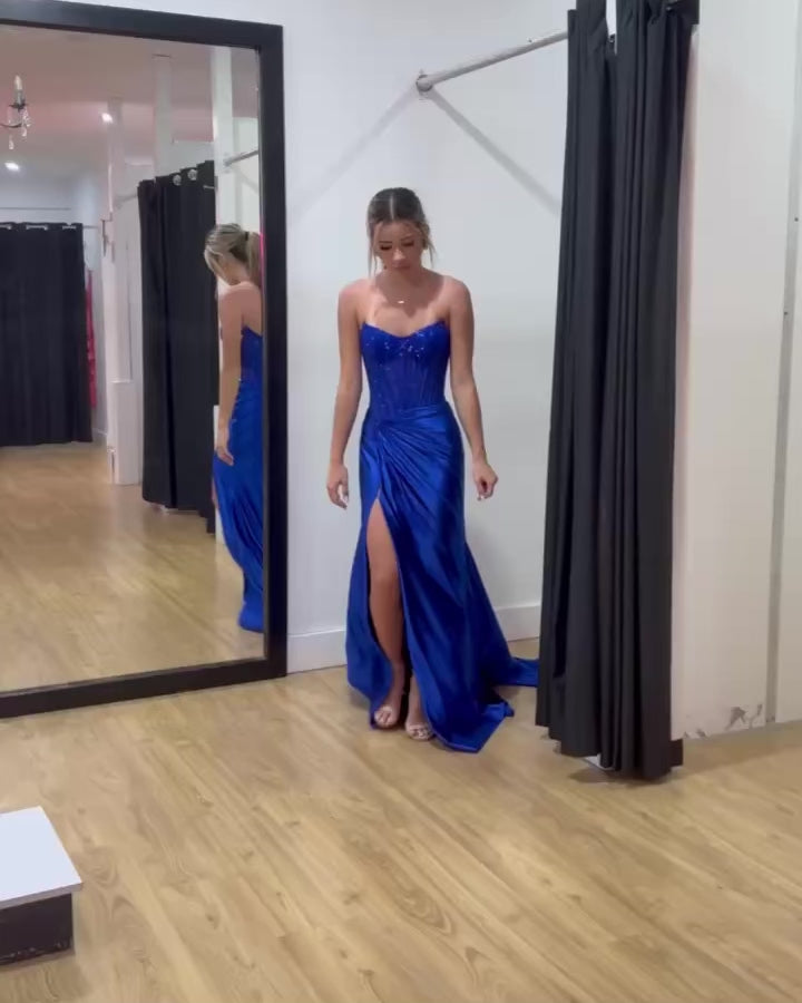 Florenza Satin Corset Gown Cobalt Blue Video