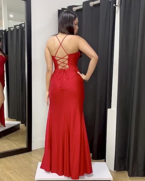 Darlia Glitter Corset Fitted Gown Formal Red Video