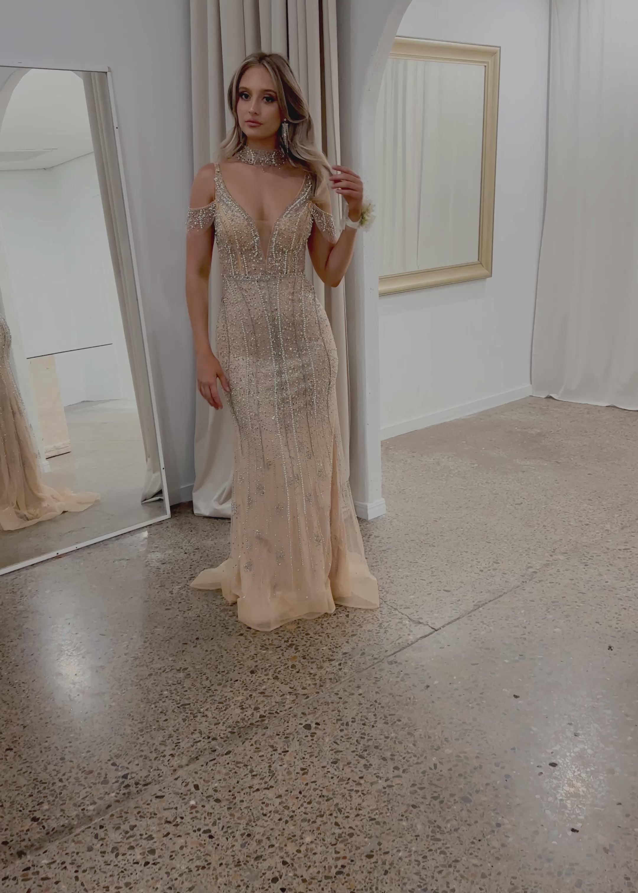 Mariah Beaded Gown - Nude