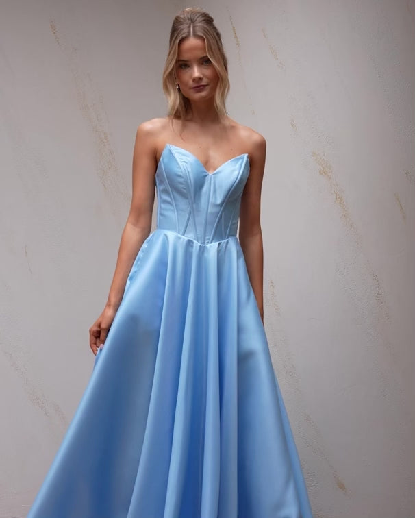 Ciara Satin Corset Gown Pale Blue Video