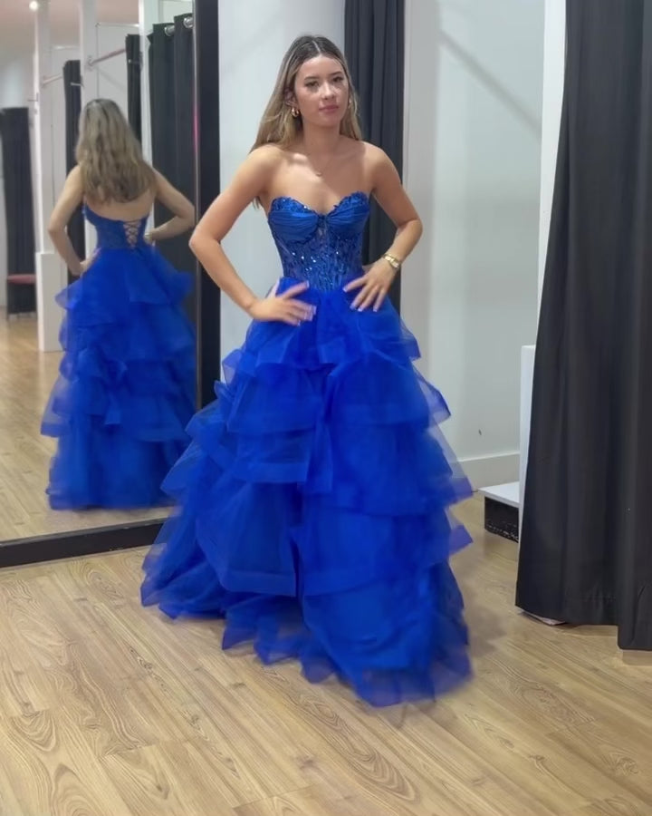 Daphne Corset Tulle Gown Cobalt Video