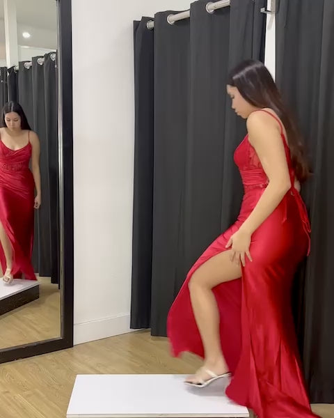 montana satin dress corset fitted formal red video