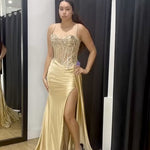Morgana corset formal gown gold video