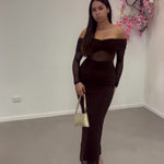 Arielle Mesh Off Shoulder Maxi Dress - Chocolate Video
