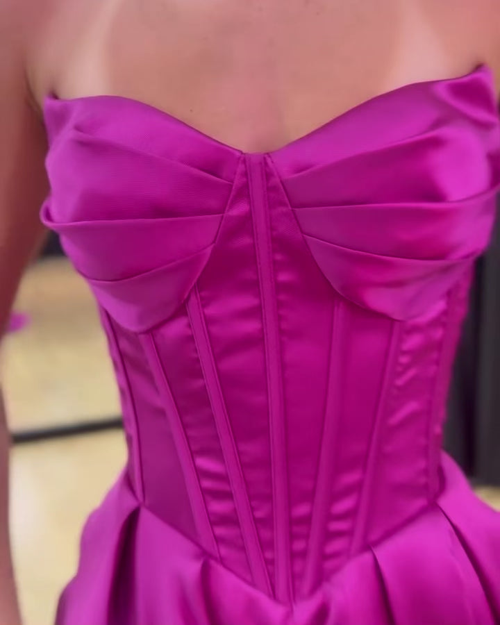 Stella Satin Corset Gown Magenta Video