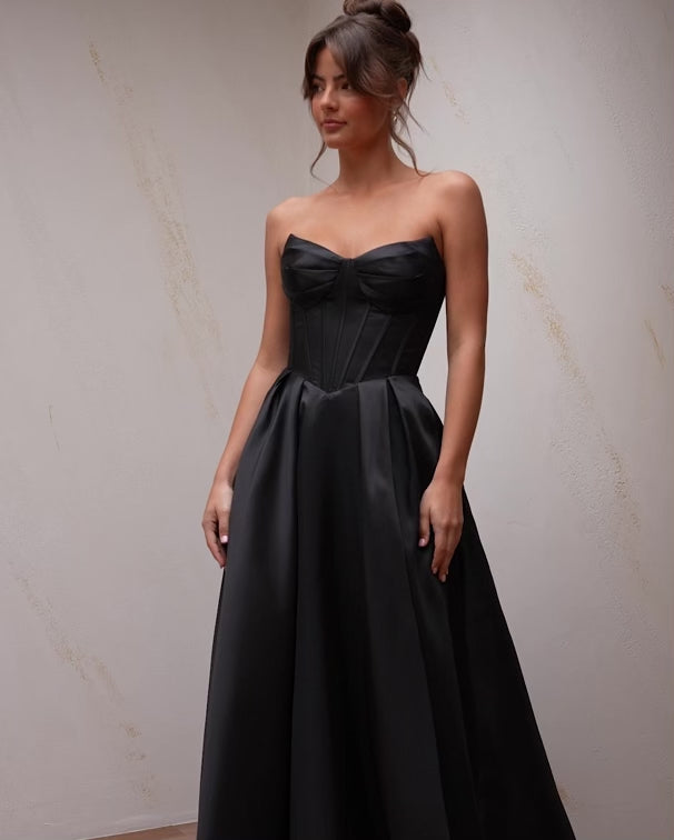 Stella Satin Corset Gown Black Video