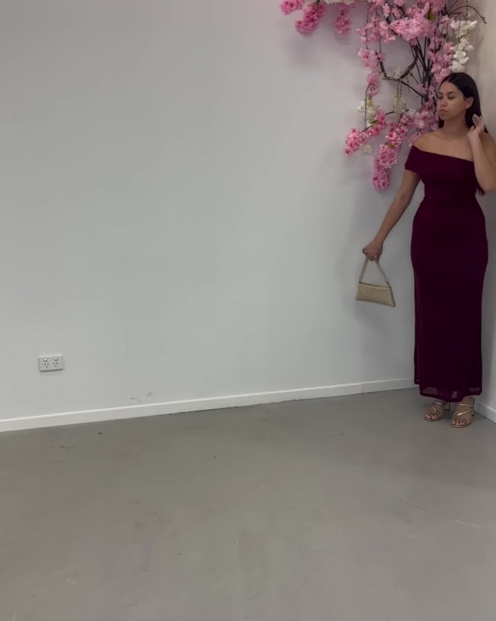 Teresa One Shoulder Maxi Dress - Wine Video 