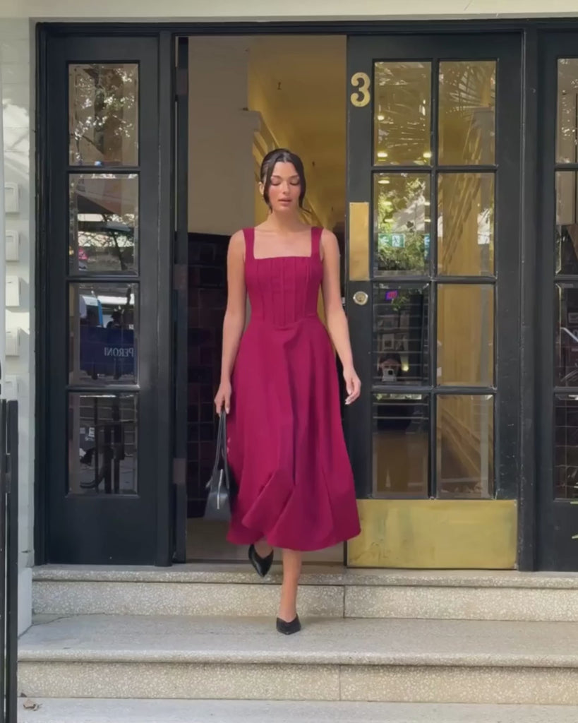 Danielle Midi Corset Dress Wine Video 