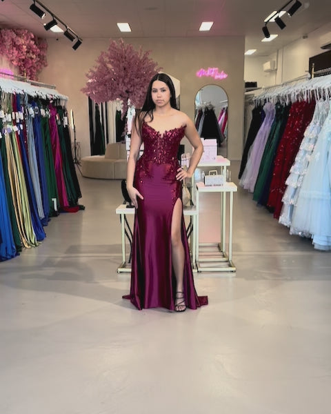 Sasha Strapless Corset Gown  Burgundy Video