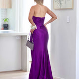 Rae Strapless Satin Gown - Purple