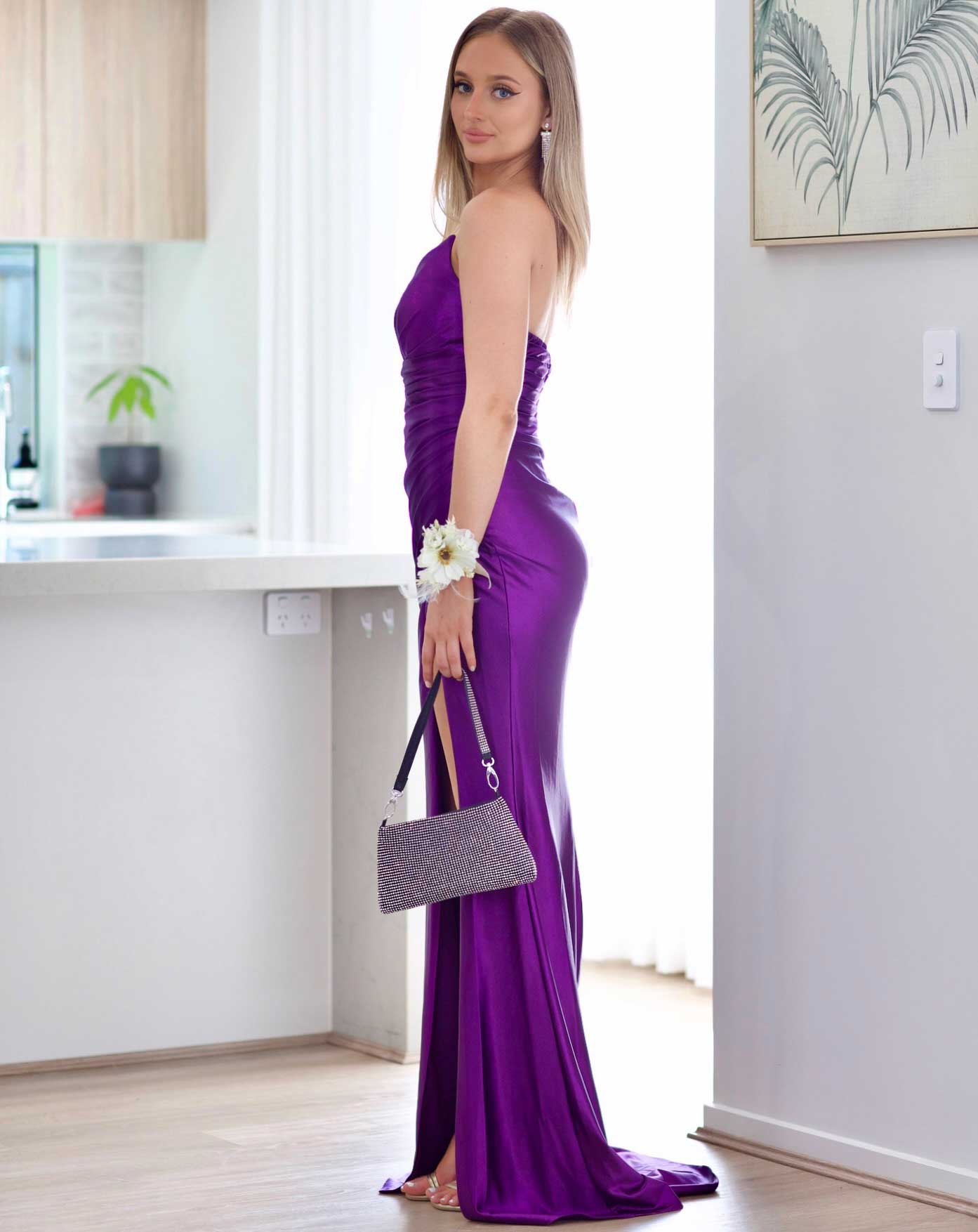 Rae Strapless Satin Gown - Purple