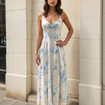 Ravenna Halterneck Maxi Dress Blue Floral Front
