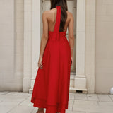 Maribel Halterneck Maxi Dress Red Back