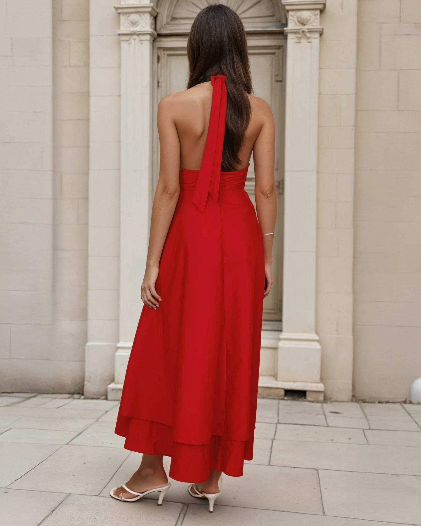 Maribel Halterneck Maxi Dress Red Back