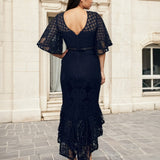 Reyna Lace Midi Dress Navy Back