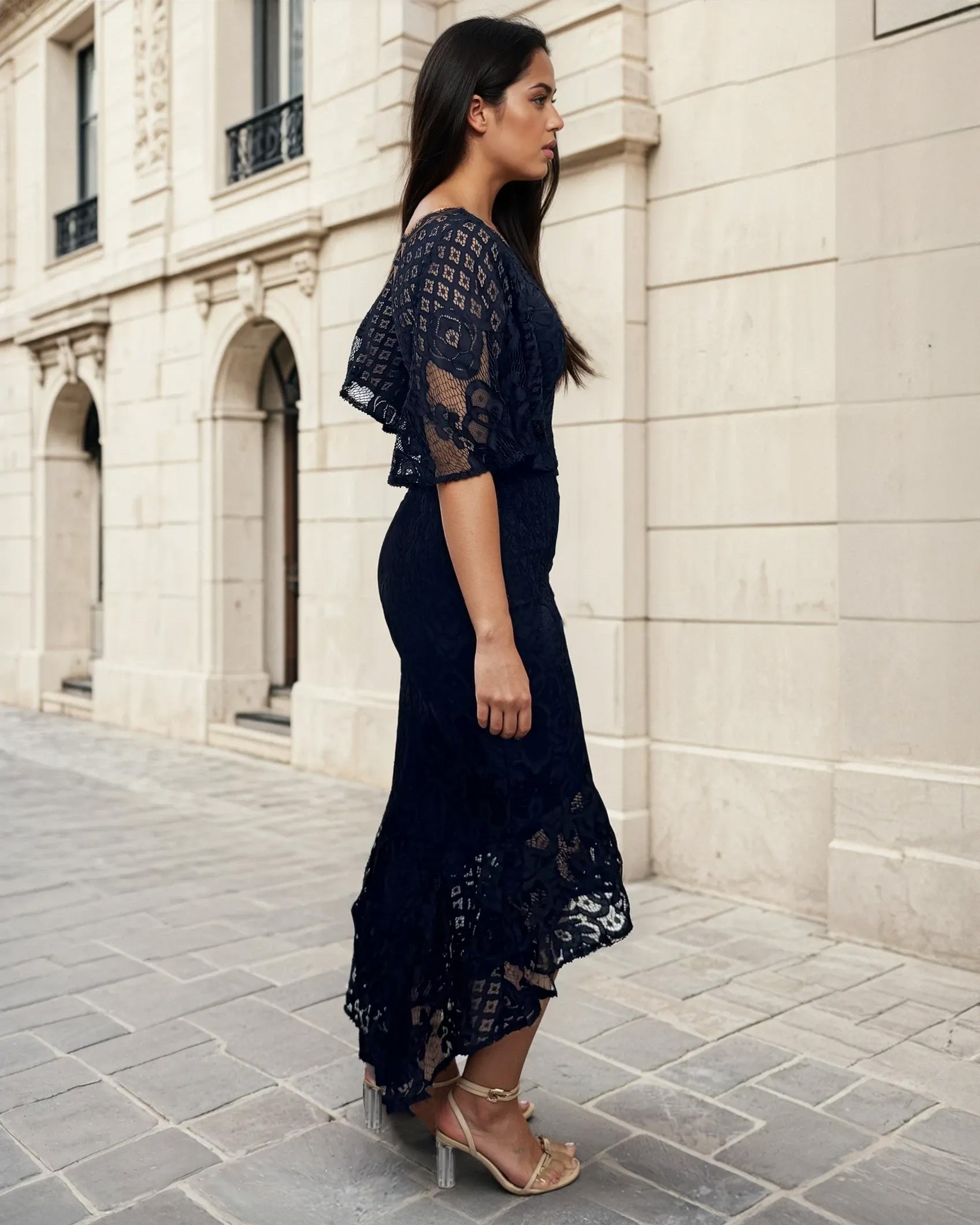 Reyna Lace Midi Dress Navy Side