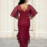 Reyna Lace Midi Dress Red Back