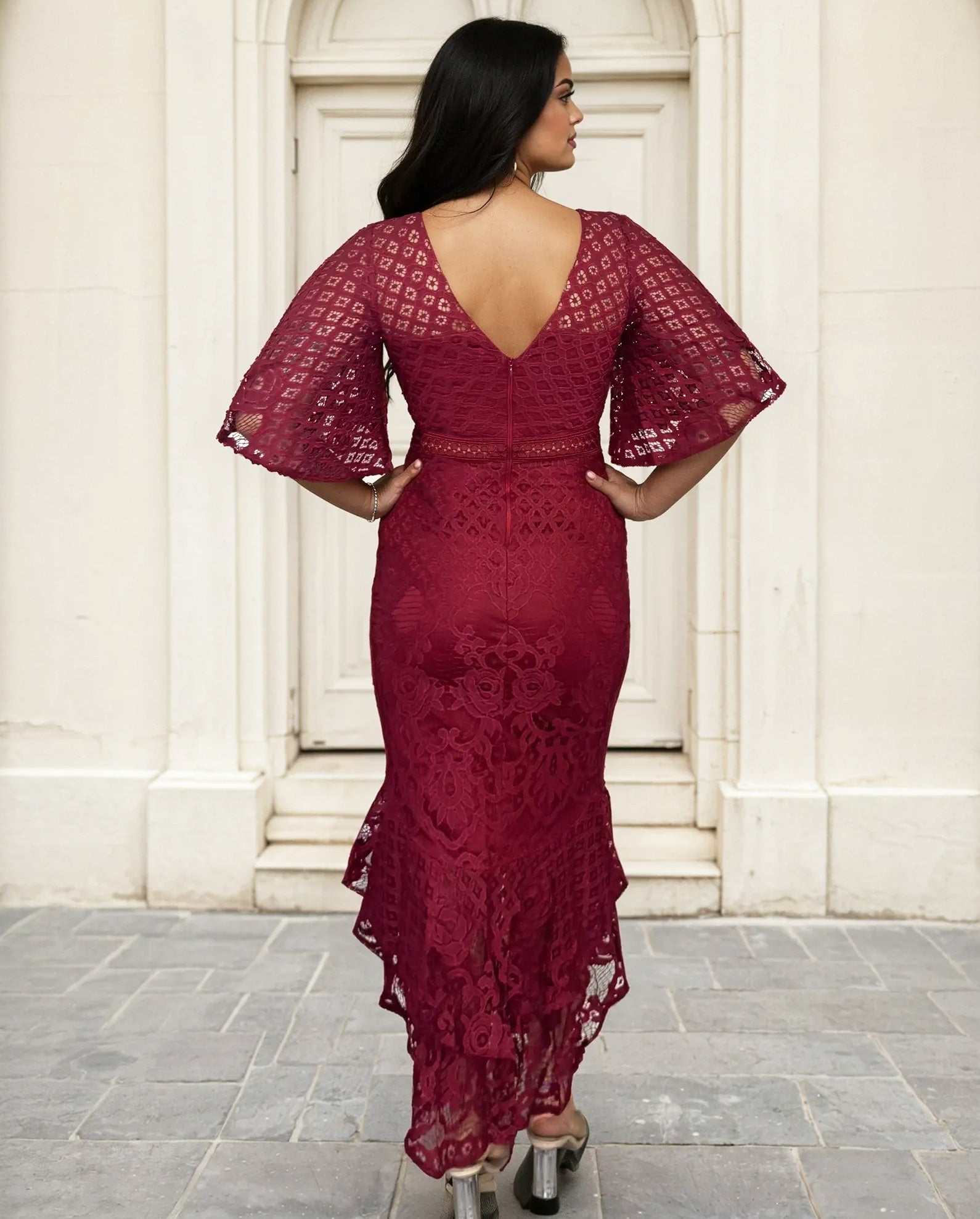 Reyna Lace Midi Dress Red Back