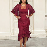 Reyna Lace Midi Dress Red Front