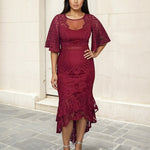 Reyna Lace Midi Dress Red Front